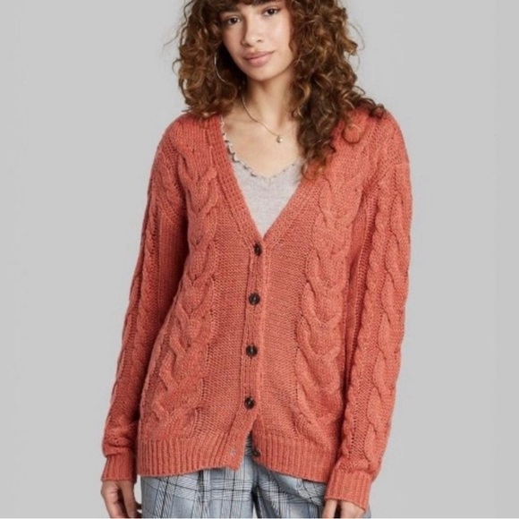 Wild Fable Small Button-up Cardigan Pink Coral Terra Cotta - Picture 4 of 5